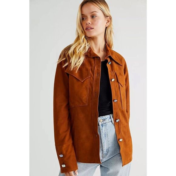 Free People Dancassab Maria Jacket Size Small Brown Suede Leather $880 - Picture 1 of 11